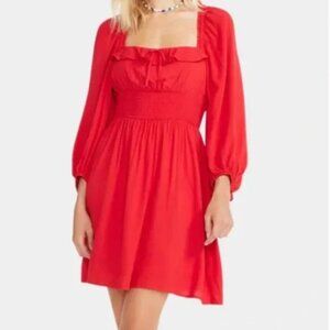 Betsey Johnson Dress ruffle swiss dot jacquard knee length womens Red (xlarge)
